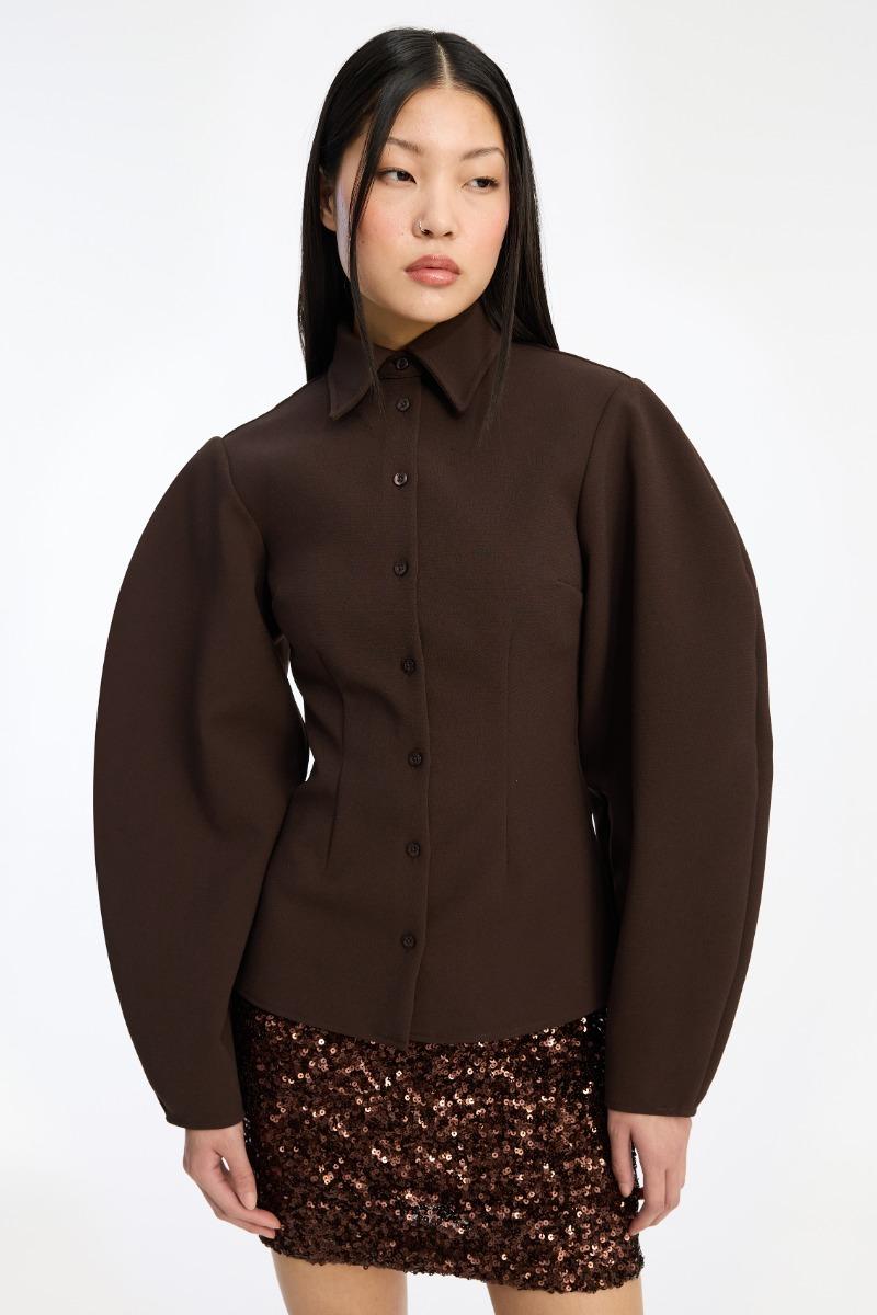 Rotate Birger Christensen Suiting Fitted Shirt Dark Brown