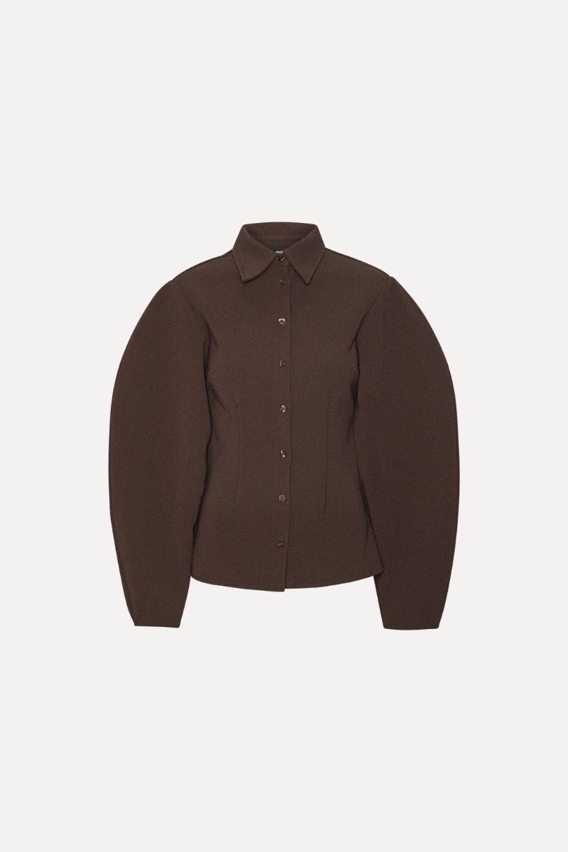 Rotate Birger Christensen Suiting Fitted Shirt Dark Brown