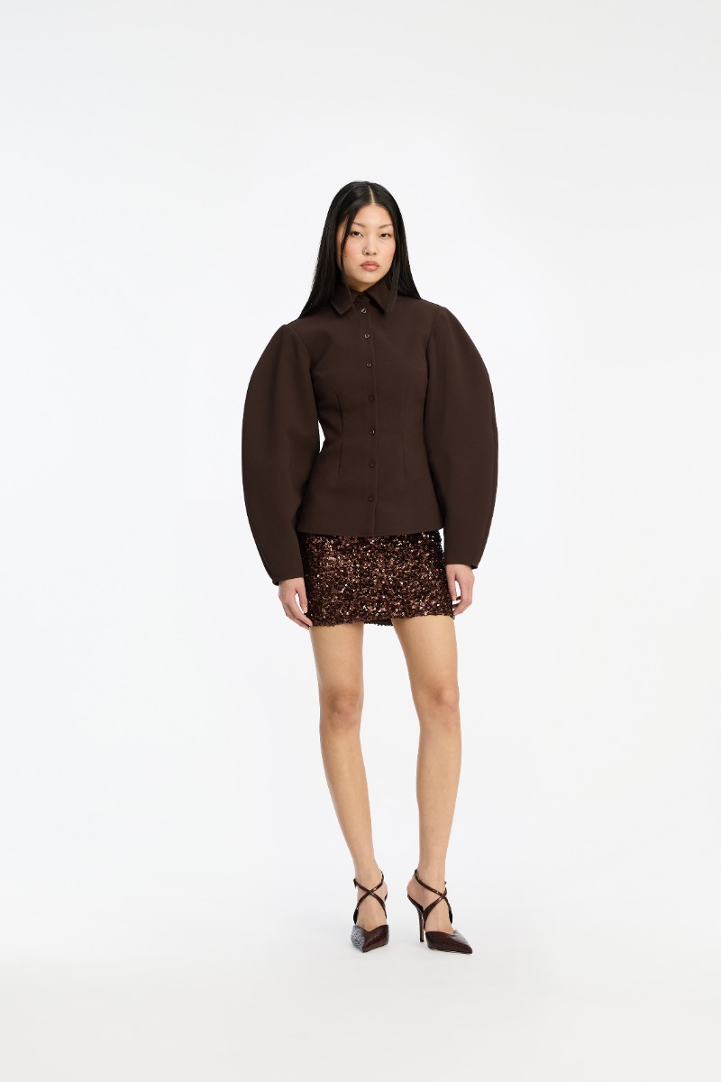 rotate birger christensen Suiting Fitted Shirt Dark Brown