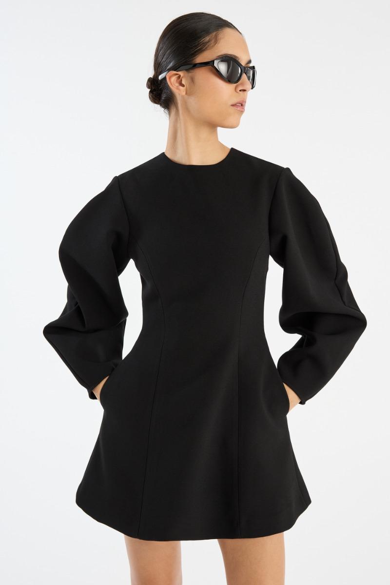 Rotate Birger Christensen Suiting Flared Mini Dress Black