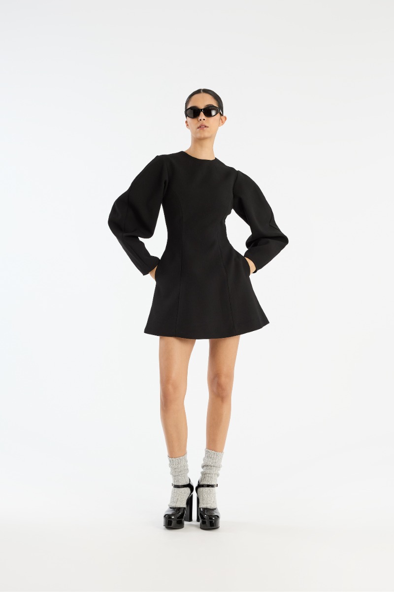 rotate birger christensen Suiting Flared Mini Dress Black
