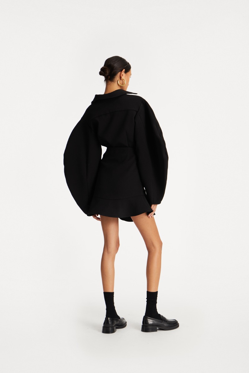 Rotate Birger Christensen Suiting Mini Ruffle Skirt Black