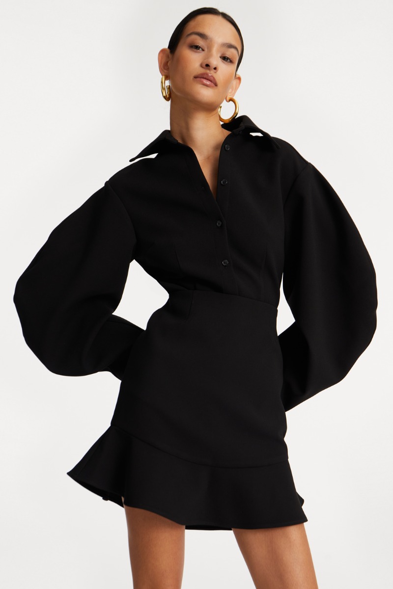 Rotate Birger Christensen Suiting Mini Ruffle Skirt Black