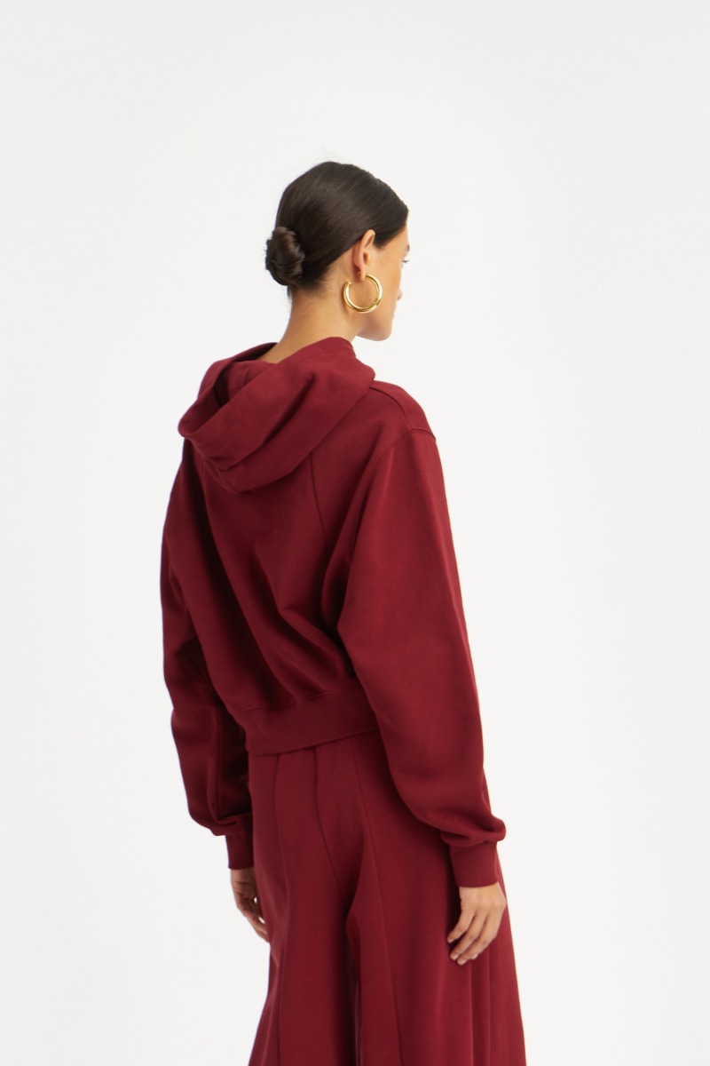 Rotate Birger Christensen Terry Back Cropped Hoodie Bordeaux