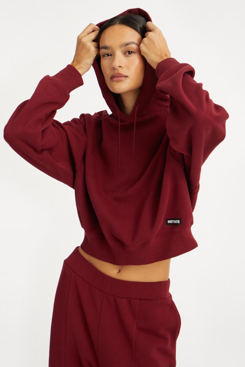 Rotate Birger Christensen Terry Back Cropped Hoodie Bordeaux