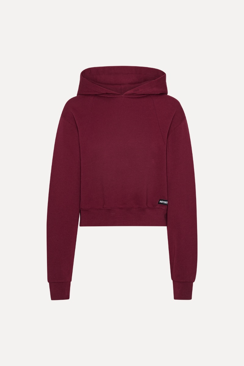 Rotate Birger Christensen Terry Back Cropped Hoodie Bordeaux