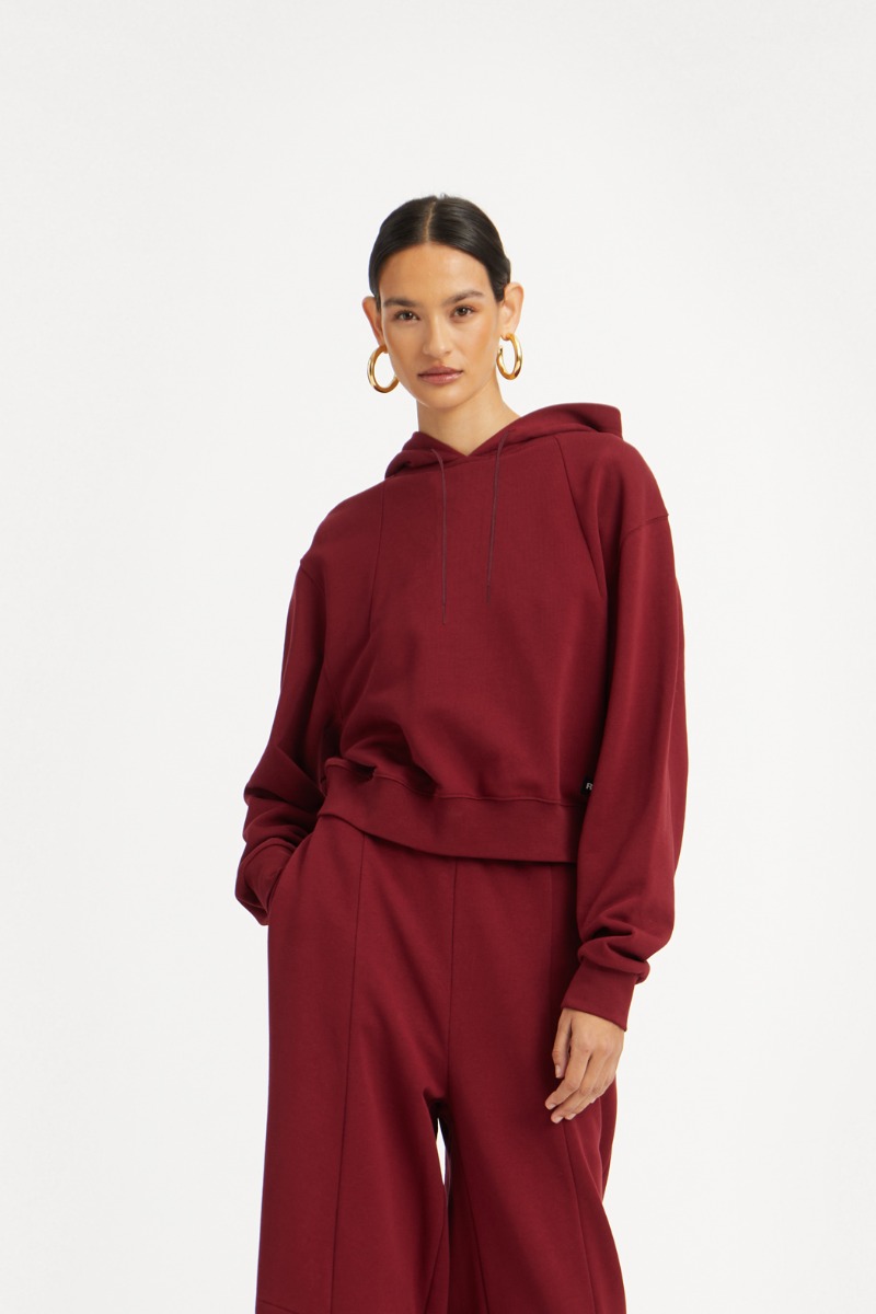 rotate birger christensen Terry Back Cropped Hoodie Bordeaux