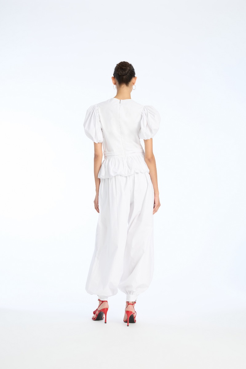 Rotate Birger Christensen Top W/ Puffsleeves Bright White