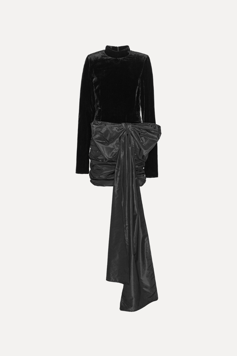Rotate Birger Christensen Velvet Bow Mini Dress Black
