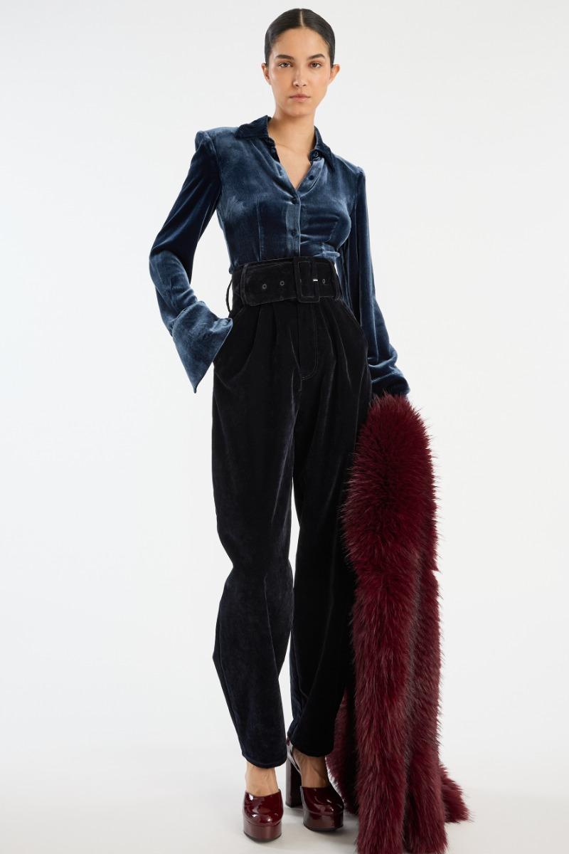Rotate Birger Christensen Velvet Carrot Pants Dark Blue