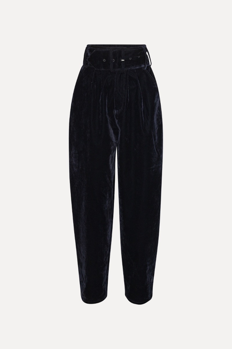Rotate Birger Christensen Velvet Carrot Pants Dark Blue