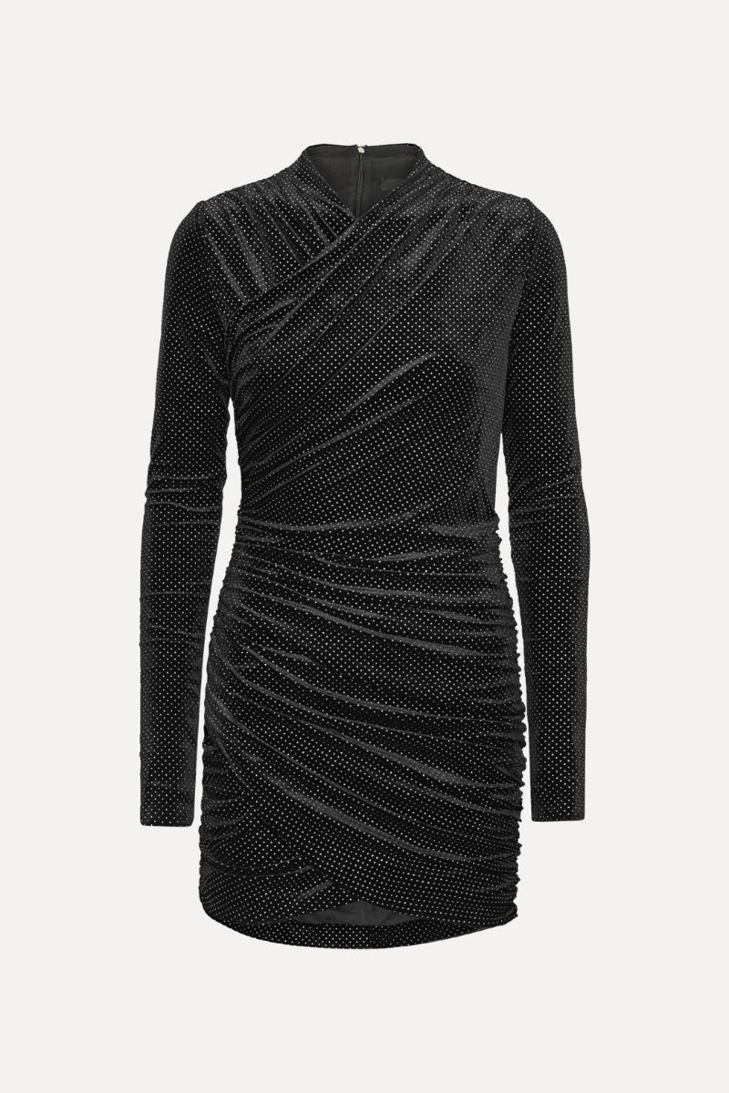 Rotate Birger Christensen Velvet Ls Mini Dress Black