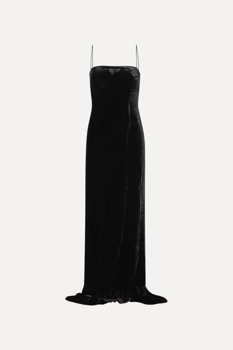 Rotate Birger Christensen Velvet Maxi Train Dress Black