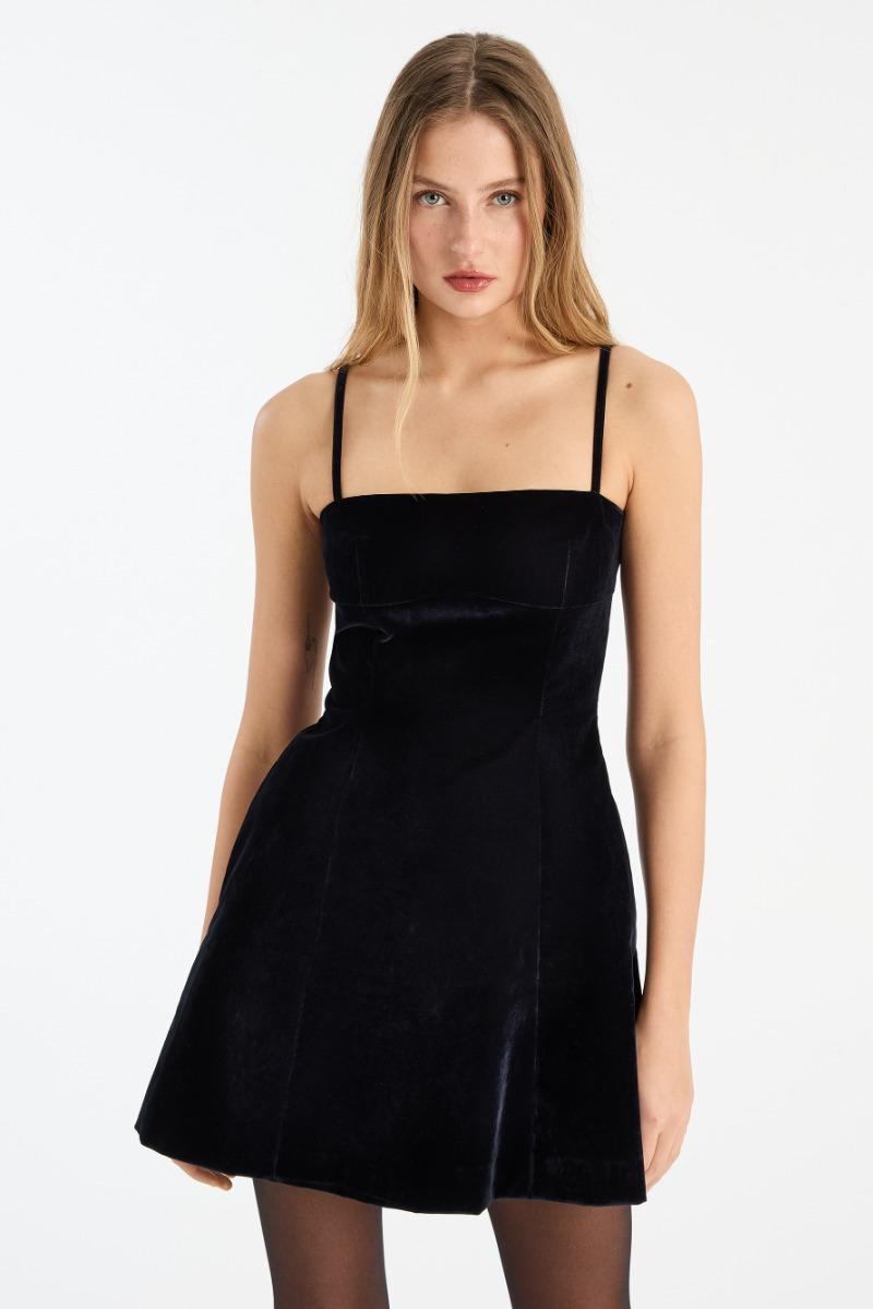 Rotate Birger Christensen Velvet Mini Strap Dress Dark Blue