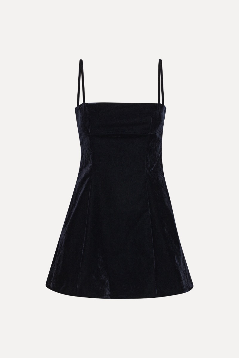 Rotate Birger Christensen Velvet Mini Strap Dress Dark Blue