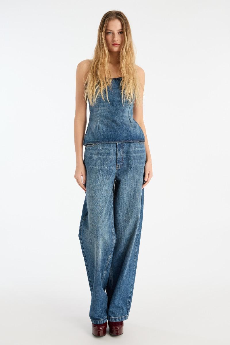 Rotate Birger Christensen Wide Leg 5 Pocket Pants Blue