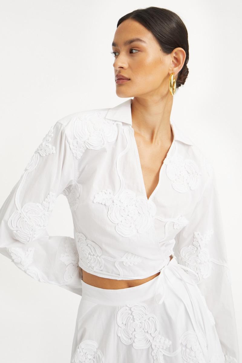 Rotate Birger Christensen Wrap Cotton Shirt Bright White