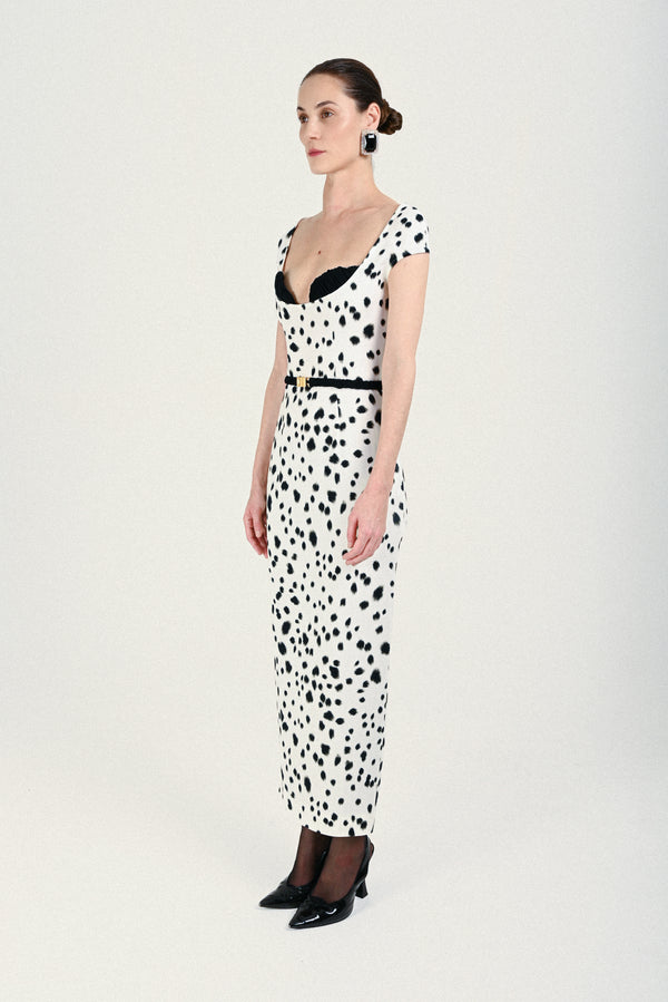Rowen Rose Dalmatian Long Dress With Bra And Matching Belt