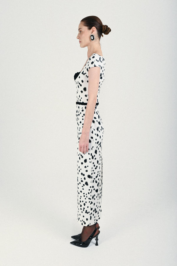 Rowen Rose Dalmatian Long Dress With Bra And Matching Belt
