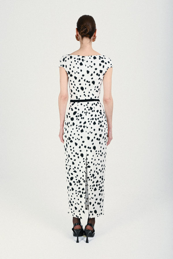Rowen Rose Dalmatian Long Dress With Bra And Matching Belt