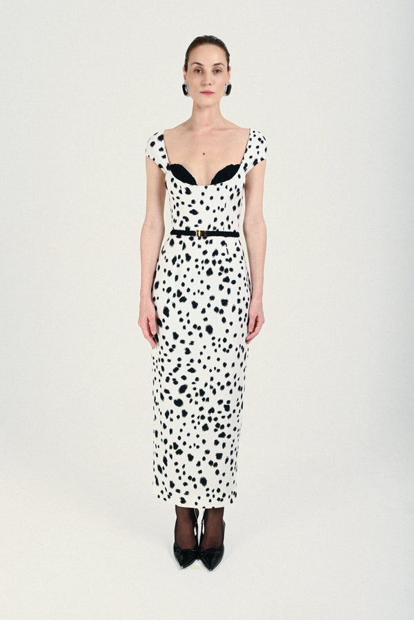 rowen rose Dalmatian Long Dress with Bra and Matching Belt