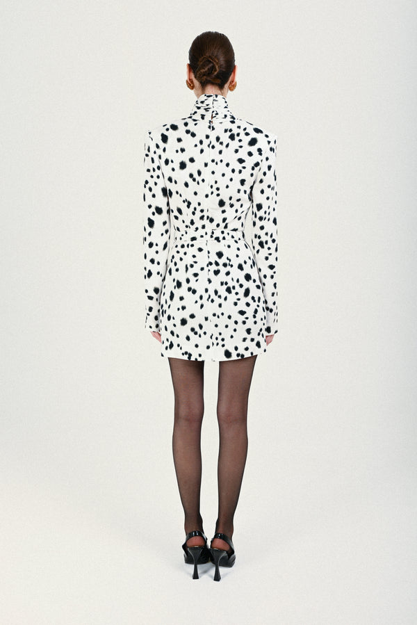 Rowen Rose Dalmatian Mini Dress With Plunging Draped Collar