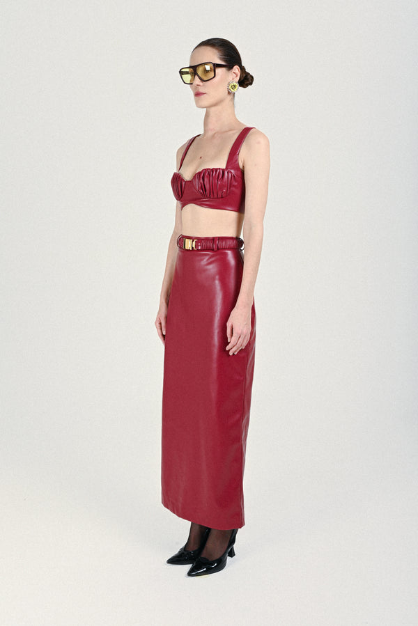 Rowen Rose Eco Leather Long Skirt With Matching Belt