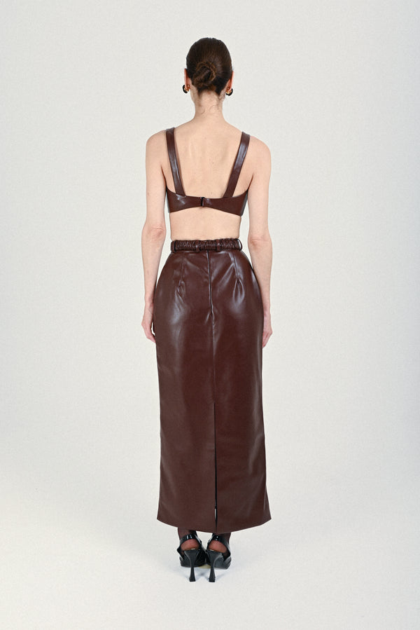 Rowen Rose Eco Leather Long Skirt With Matching Belt