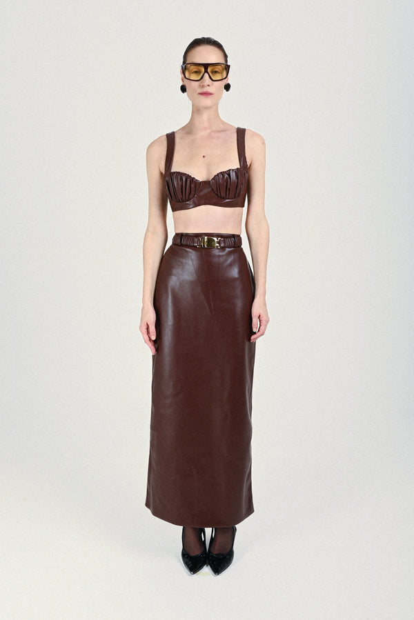 rowen rose Eco Leather Long Skirt with Matching Belt