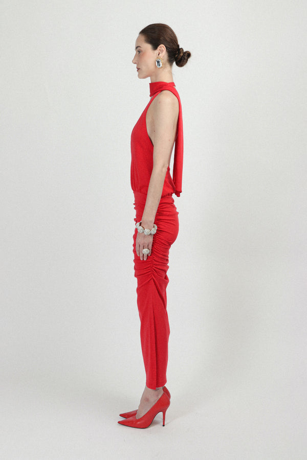 Rowen Rose Jersey Long Dress With Plunging Neckline