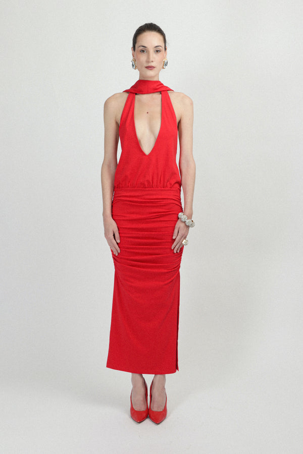 rowen rose Jersey Long Dress with Plunging Neckline