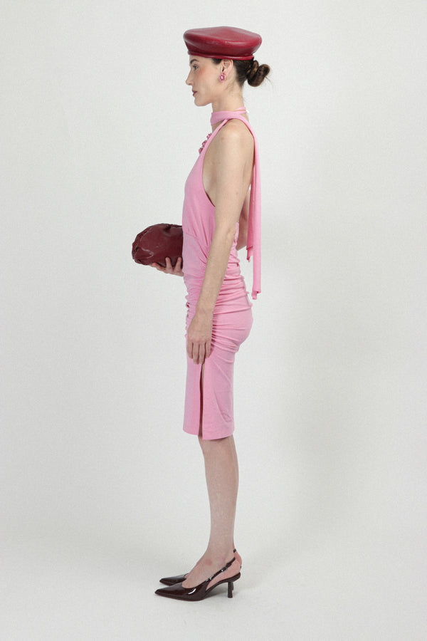 Rowen Rose Jersey Short Dress With Plunging Neckline
