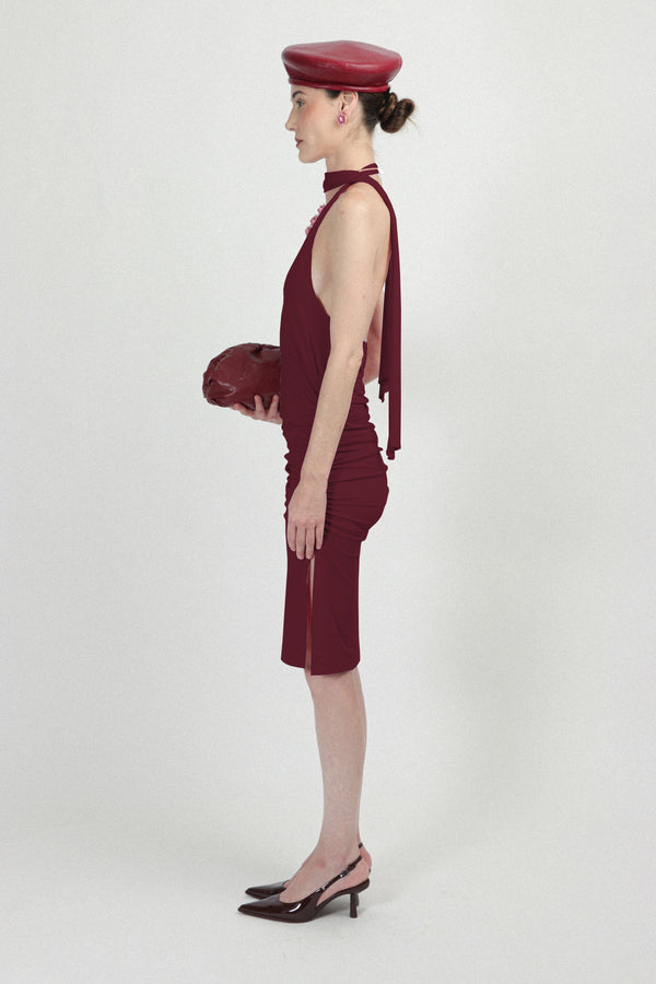 Rowen Rose Jersey Short Dress With Plunging Neckline