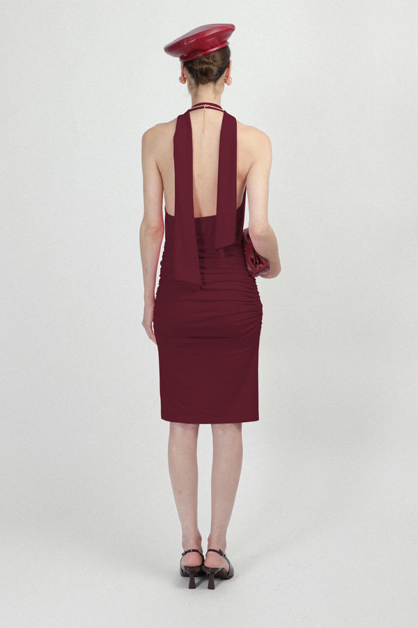 Rowen Rose Jersey Short Dress With Plunging Neckline