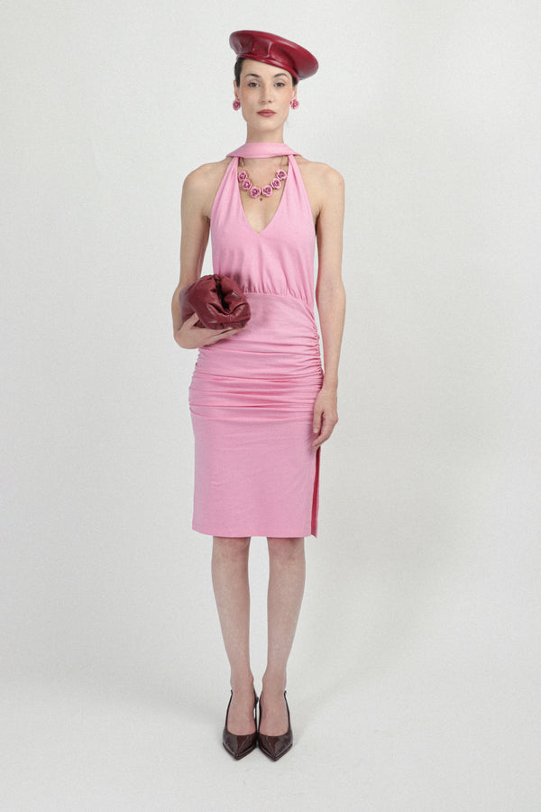 rowen rose Jersey Short Dress with Plunging Neckline