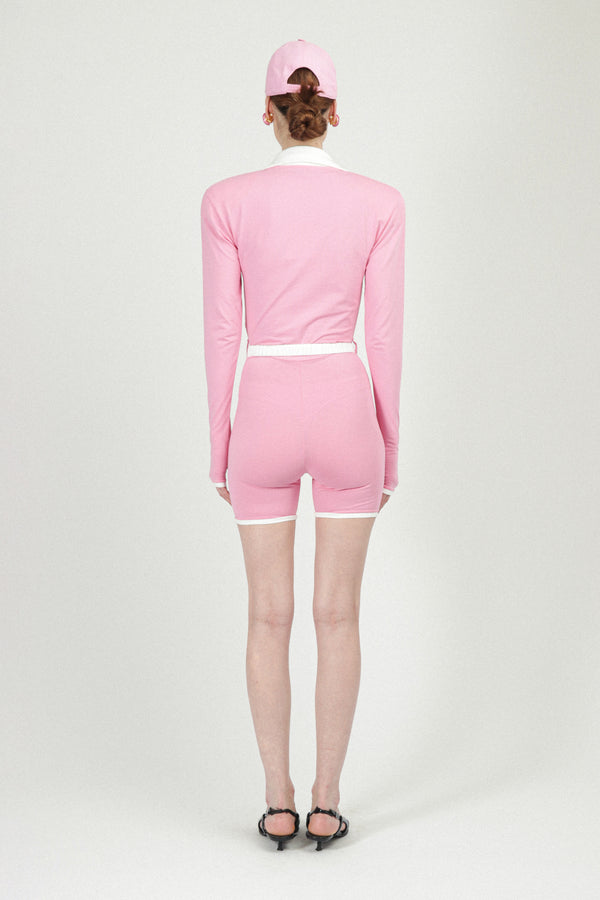 Rowen Rose Long Sleeves Jersey Mini Jumpsuit With Belt