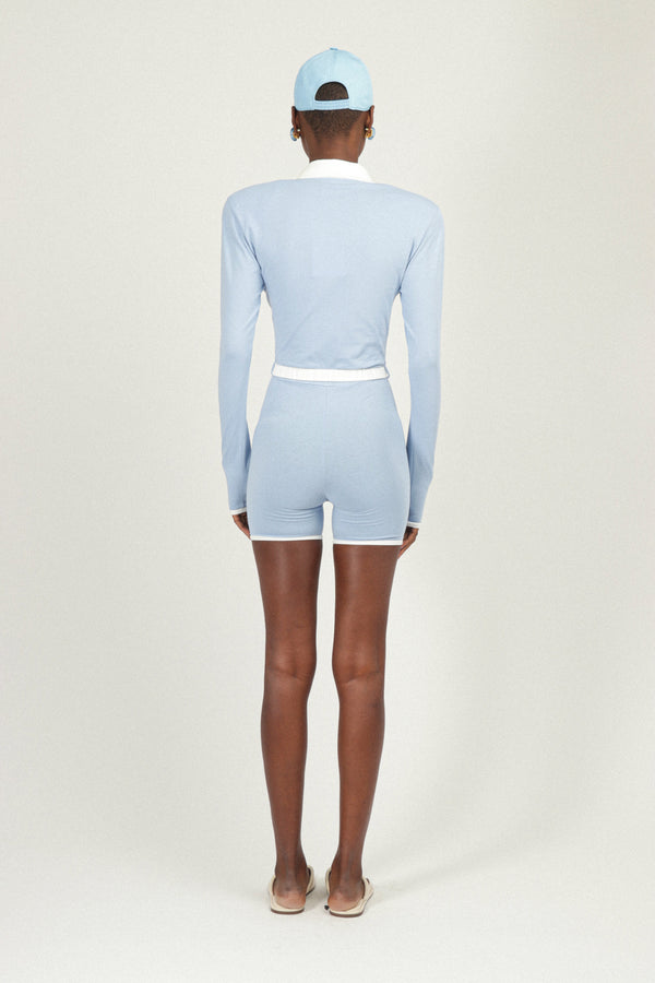 Rowen Rose Long Sleeves Jersey Mini Jumpsuit With Belt