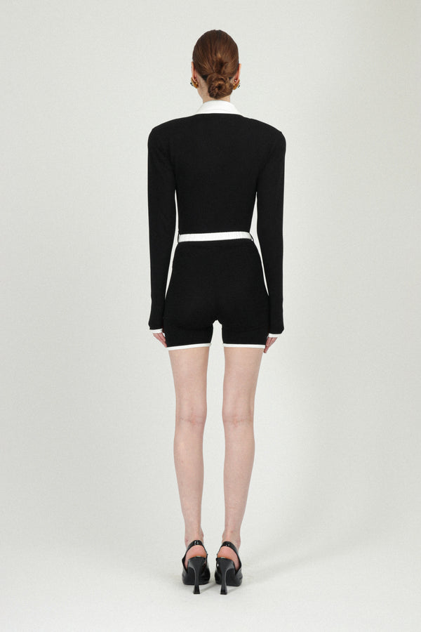 Rowen Rose Long Sleeves Jersey Mini Jumpsuit With Belt