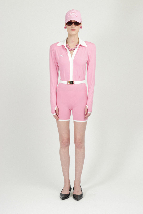 rowen rose Long Sleeves Jersey Mini Jumpsuit with Belt