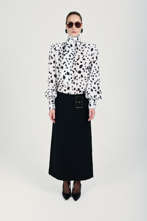 rowen rose Low-Waist Maxi Skirt with Gold Buckle Detail