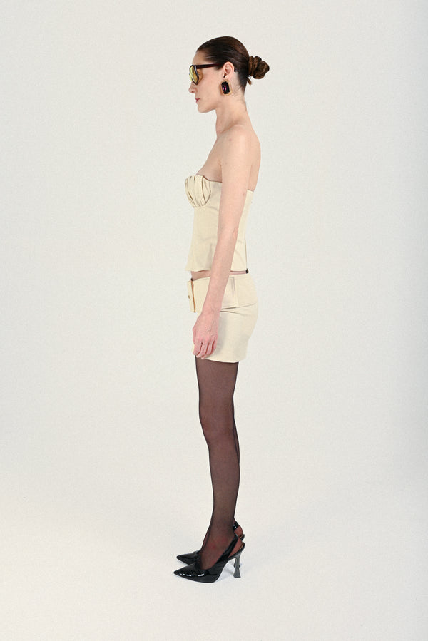 Rowen Rose Low-Waist Mini Skirt With Gold Buckle Detail