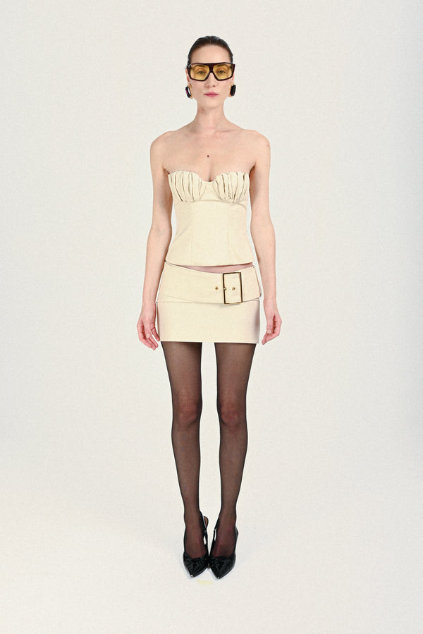 rowen rose Low-Waist Mini Skirt with Gold Buckle Detail