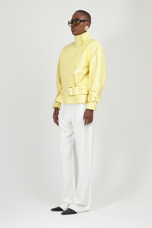 Rowen Rose Oversized Bomber With Peplum In Eco-leather