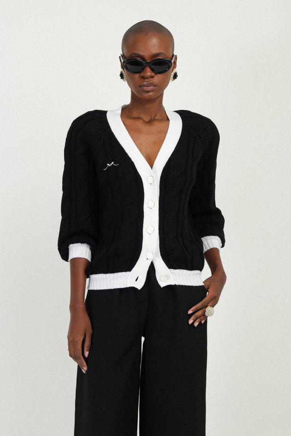 rowen rose Bi-color Long Knit Cardigan