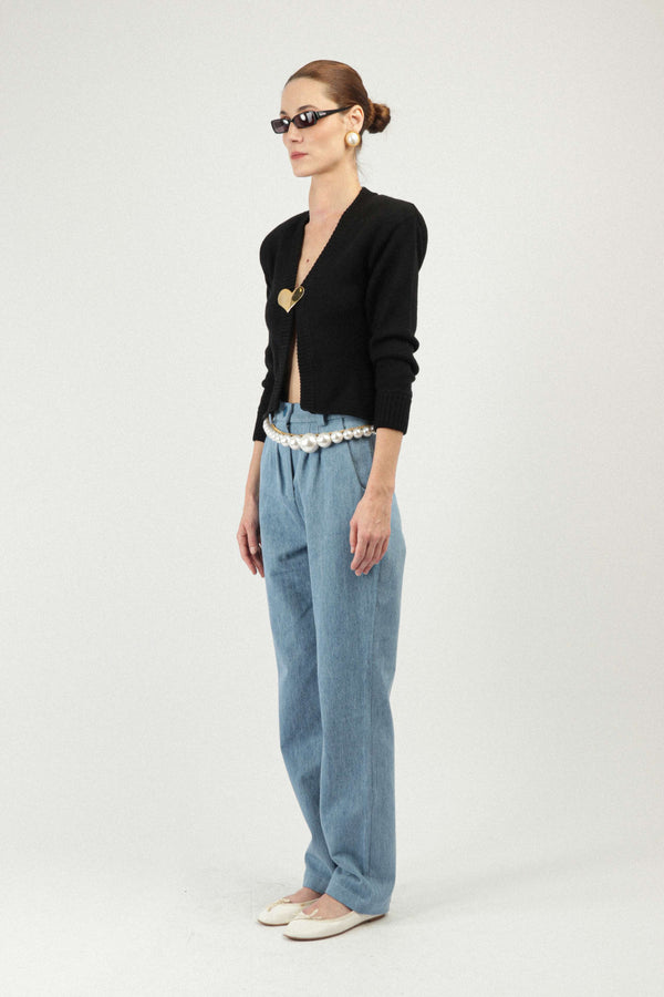 Rowen Rose Cropped Cardigan With Heart Jewel