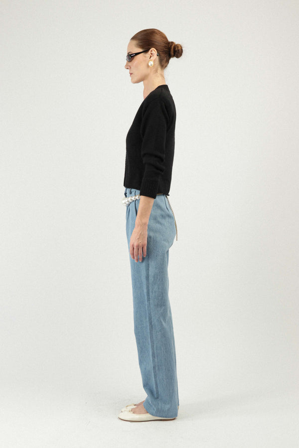 Rowen Rose Cropped Cardigan With Heart Jewel