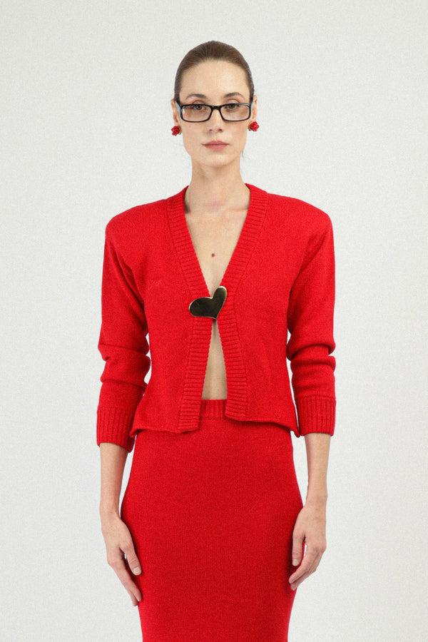 Rowen Rose Cropped Cardigan With Heart Jewel