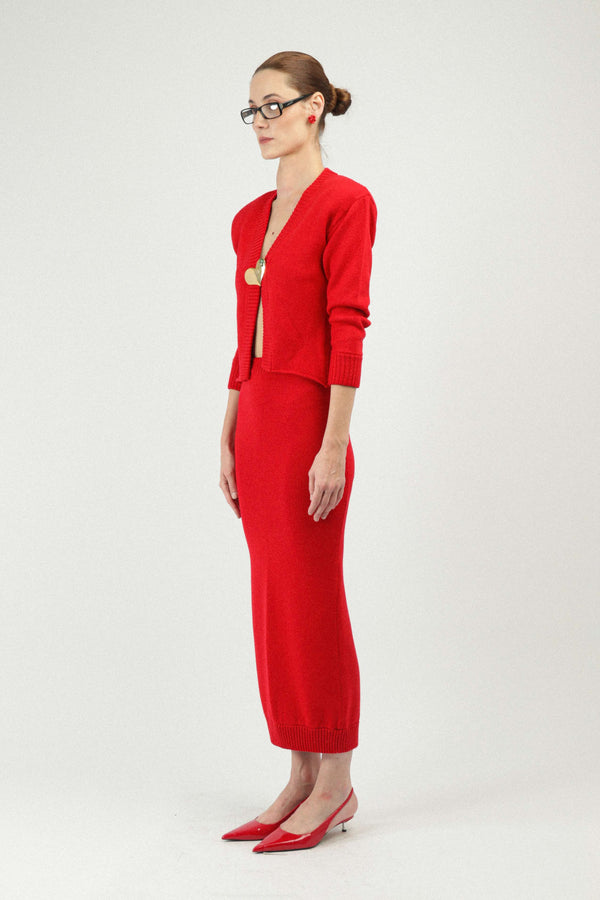 Rowen Rose Cropped Cardigan With Heart Jewel