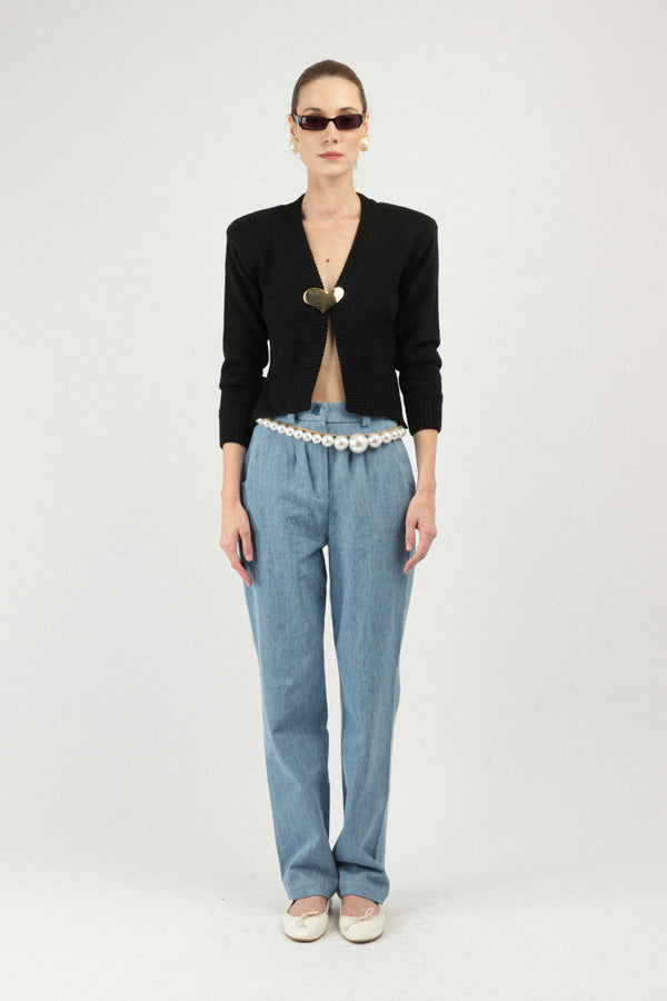 rowen rose Cropped Cardigan with Heart Jewel