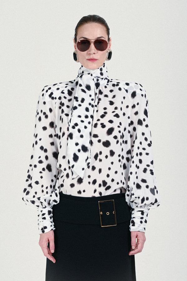 rowen rose Dalmatian Blouse with Bow Neck